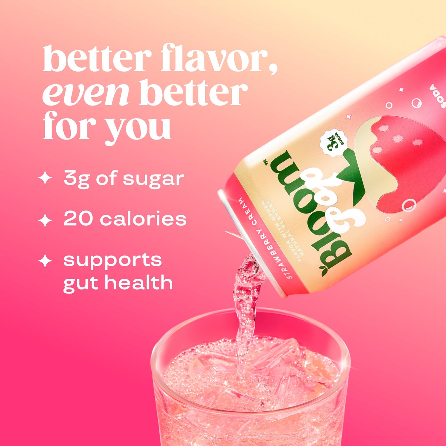 Bloom Pop Prebiotic Soda 12 Pack  Strawberry Cream Flavor  12oz Cans | Prebiotic Soda for Gut Health  Low Calorie Soda  No Caffeine  Healthy Soft Drink Alternative