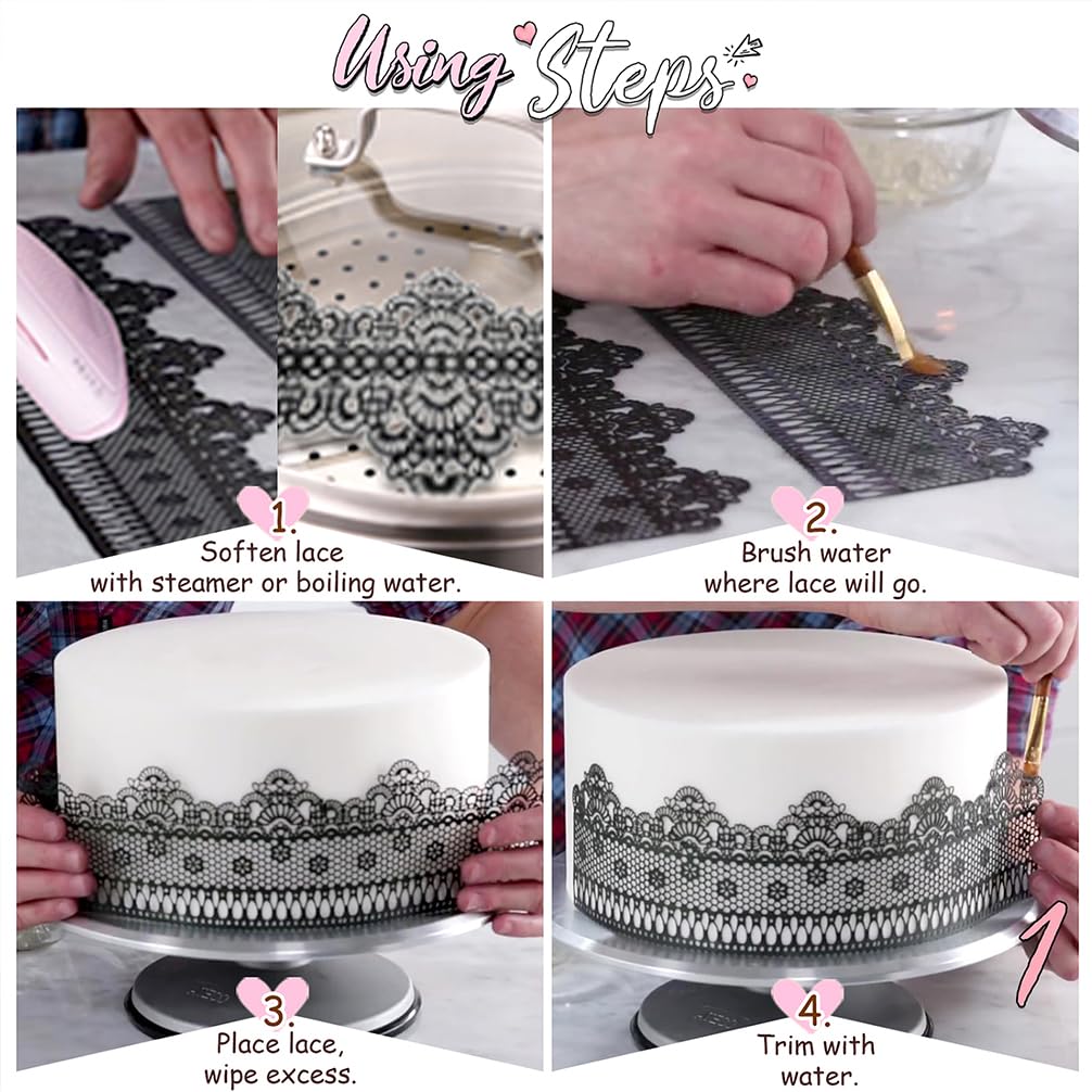 Large Pre-Made Ready To Use Edible Cake Lace Rose Scallop Golden 14-Inch 5-Piece Set