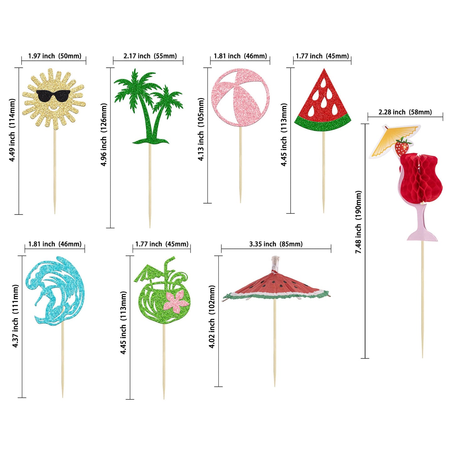 Gyufise 32Pcs Cupcake Toppers Set - Summer Beach Theme, Multi-Color, Paper, Small Size for Baby Showers and Birthday Parties