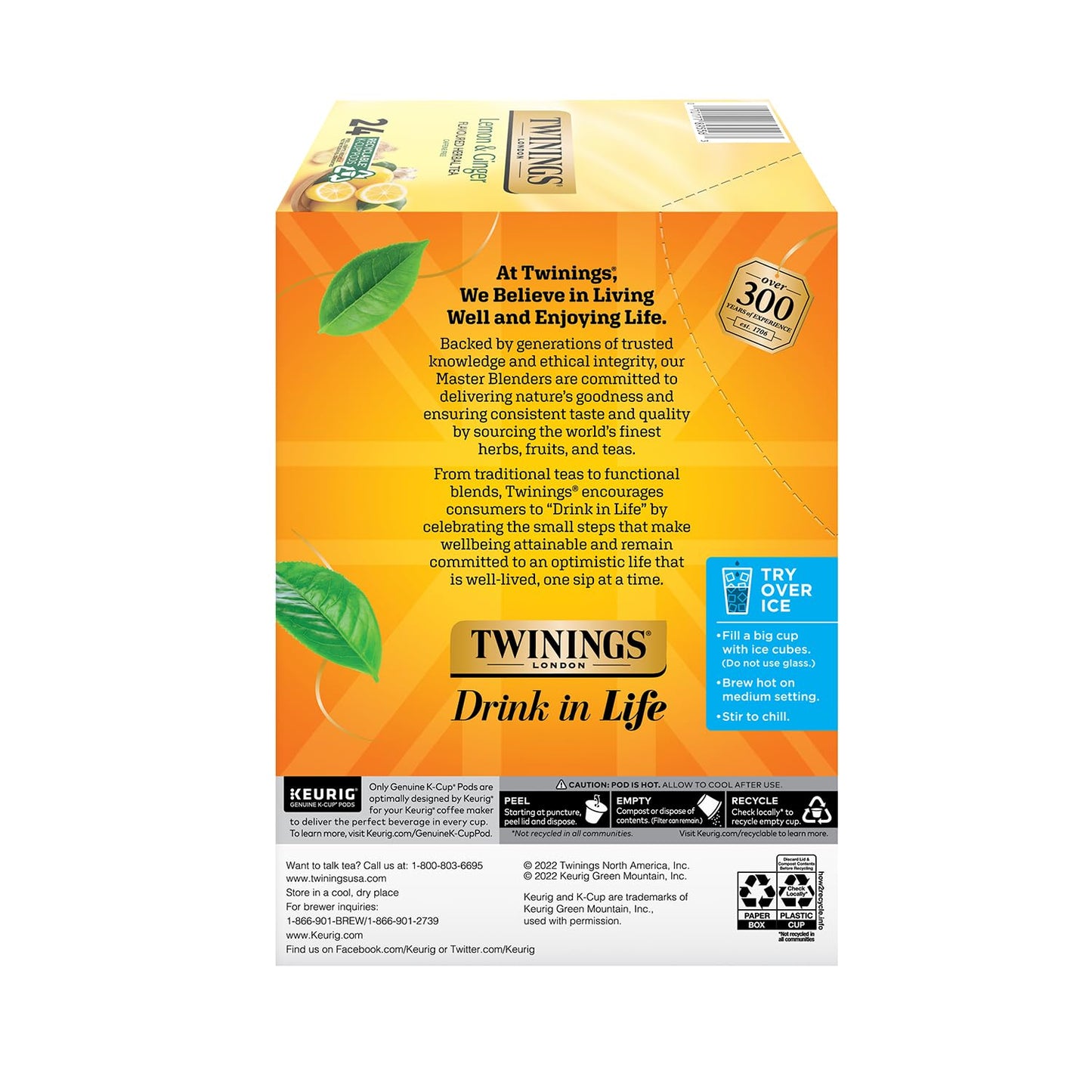 Twinings Lemon & Ginger Herbal Tea K-Cup Pods For Keurig, 24 Count (Pack Of 4), Naturally Caffeine-Free, Enjoy Hot Or Iced