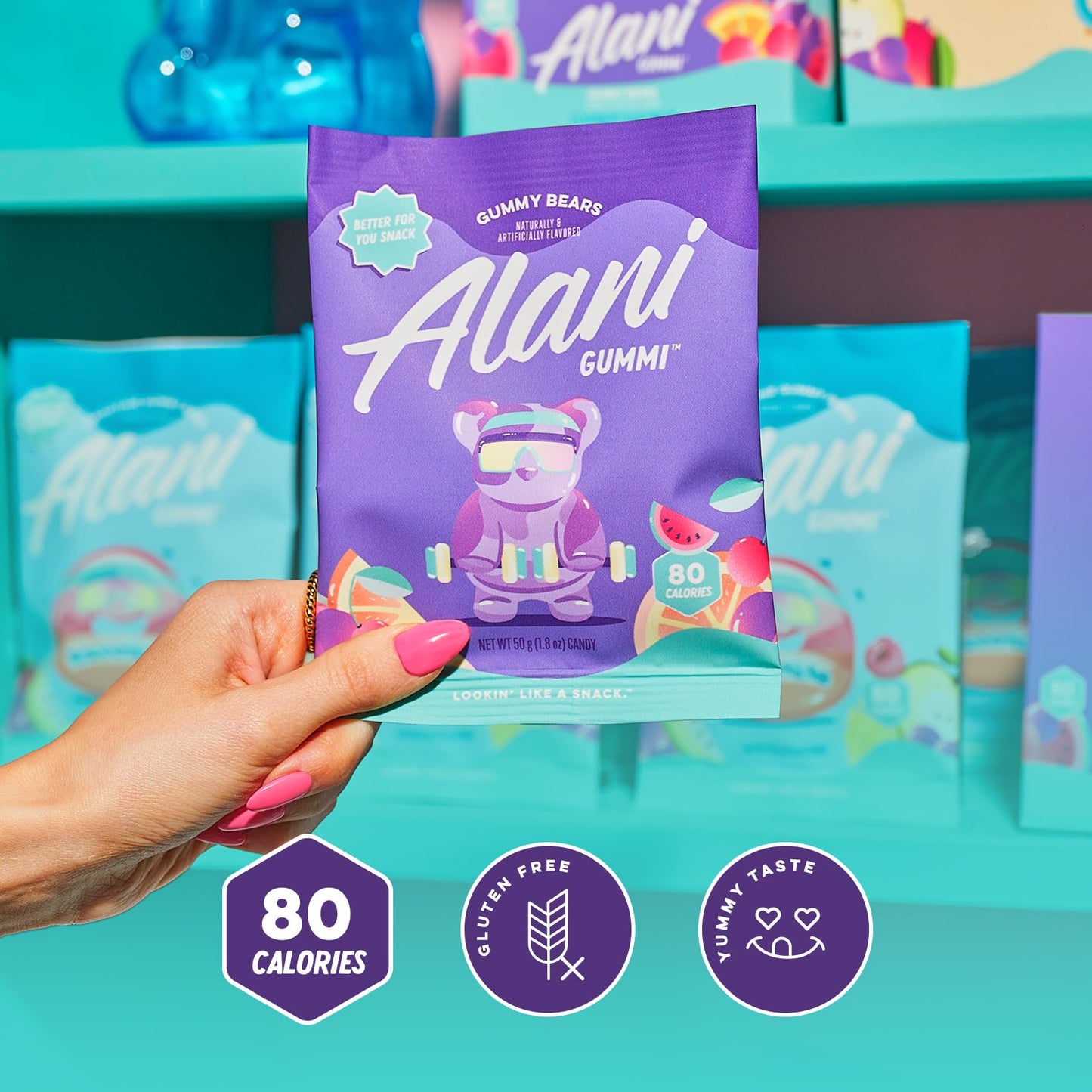Alani Gummis Gummy Bears Low Sugar Gummy Candy (2G) | 80 Calories per Bag | On-The-Go Snacks | Gluten Free | 7G of Fiber | Natur