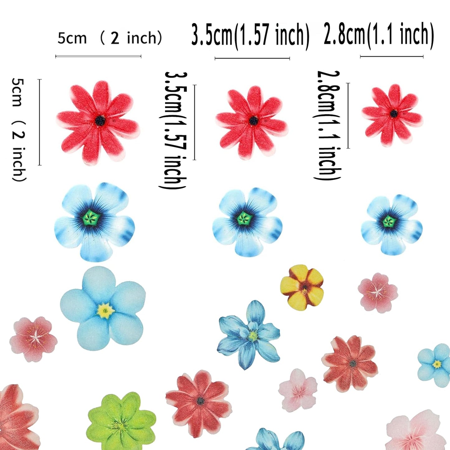 Yocity 70Pcs Edible Flowers Cake Toppers Edible Flowers Cupcake Topper Luau Hawaii Flowers Wafer Paper Flower Cake Decorations F