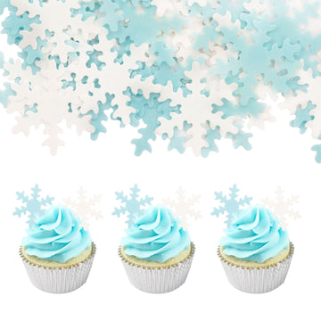 50Pcs White And Blue Edible Snowflake Cupcake Toppers Snowflakes Cake Topper Decorations For Christmas Winter Holiday Frozen The