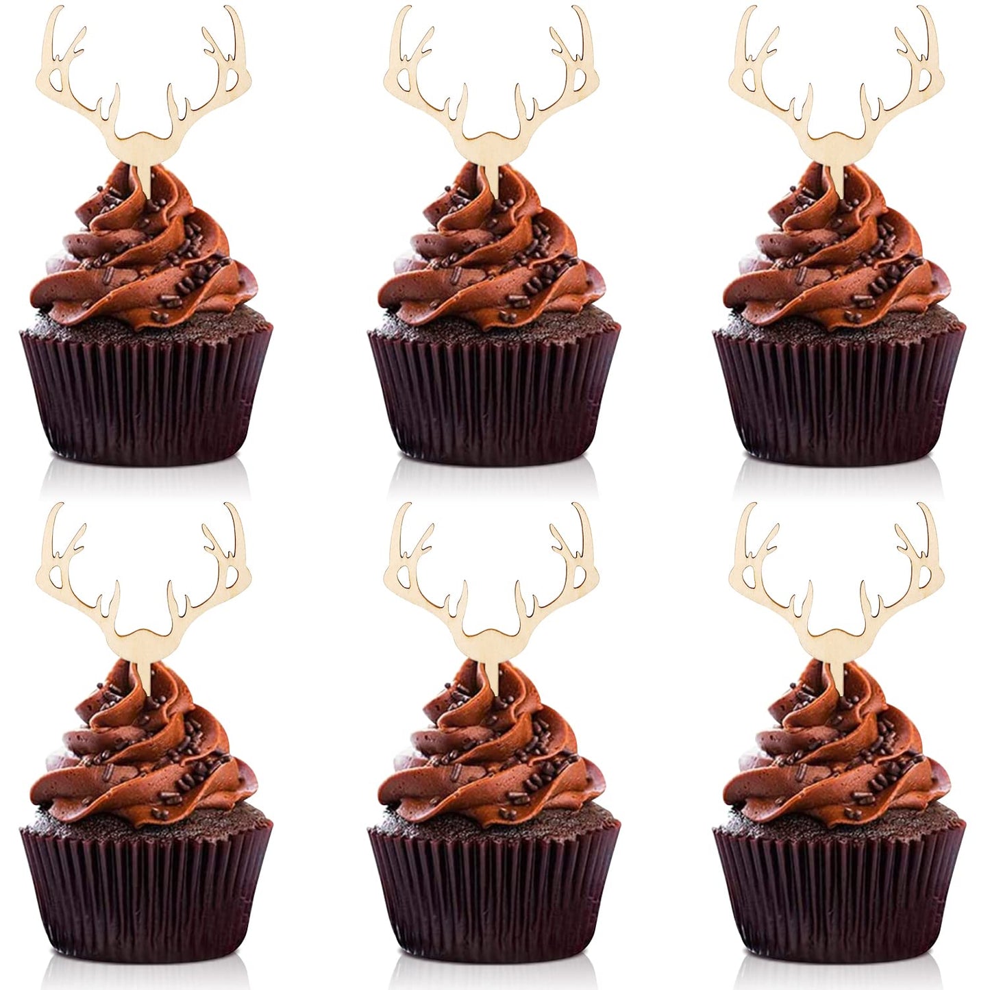 Huray Rayho Wooden Antler Cupcake Toppers, Ivory, 24 Count, Baby Shower, Wedding, Rustic Party Supplies