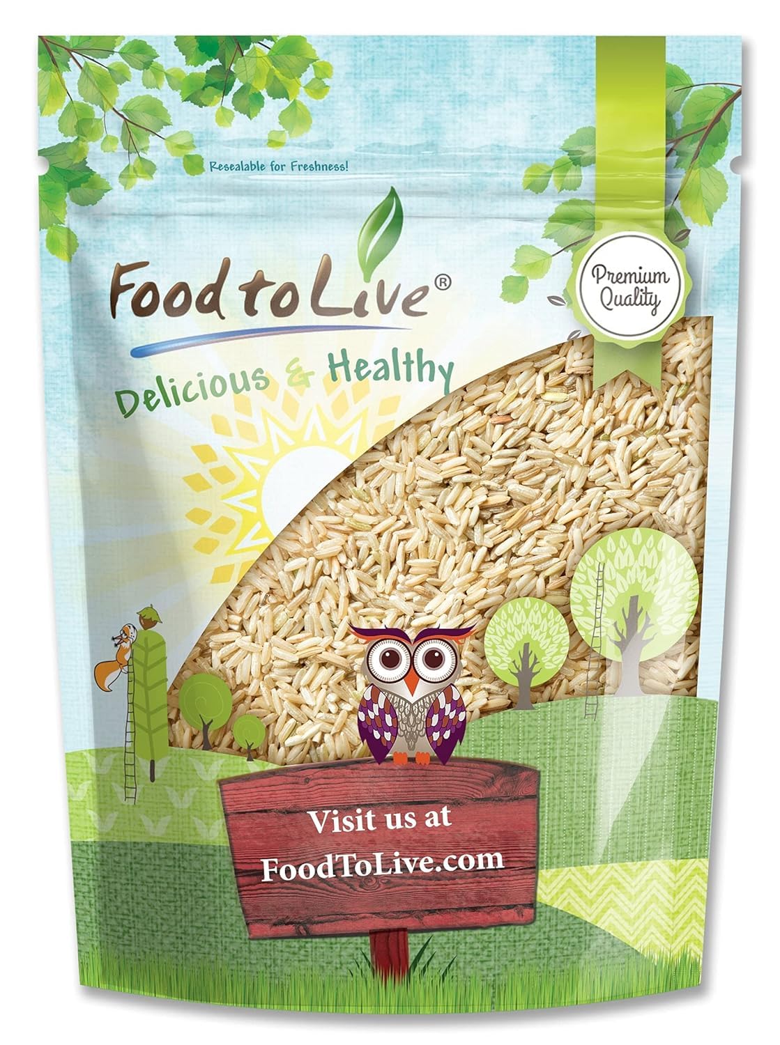Food to Live Jasmine Brown Rice, 5 Pounds - Whole-Grain and Long-Grain Thai Rice, Vegan, Kosher, Bulk. Higher in Fiber than Whit