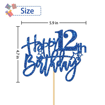 Roadsea Happy 12Th Birthday Cake Topper - Kid Girl Boy Twelve Years Old Birthday Cake Supplies - 12Th Birthday Party Decorations
