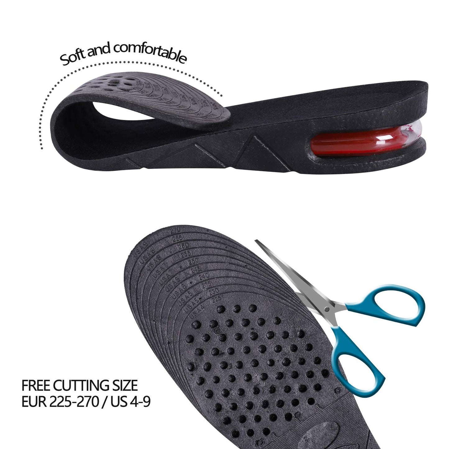 Lansian 3-Layer Height Increase Shoe Insoles for Men & Women - Black Air Cushion Lift Kit (2.75 / 7cm) - Comfortable Heel Inserts