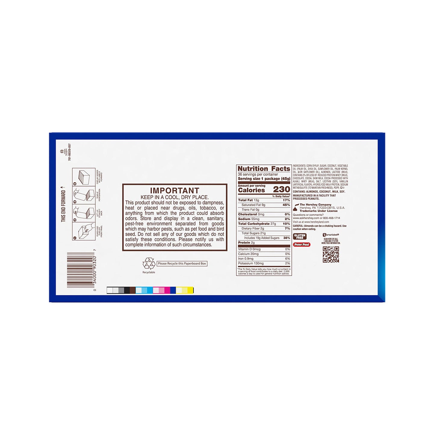 Almond Joy Coconut and Almond Chocolate Candy Bars, 1.61 oz (36 Count), Multi, Model AD1505