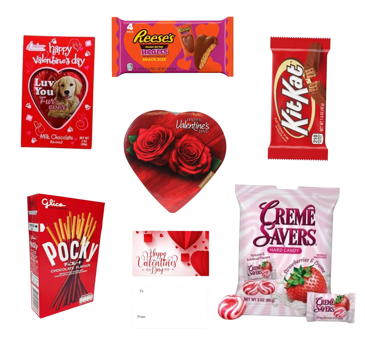 Valentines Day Gift Basket Set | Teddy Bear Plush (Red Or White), Elmer Heart Chocolate, Milk Chocolate Bar, Kit Kat Chocolate B