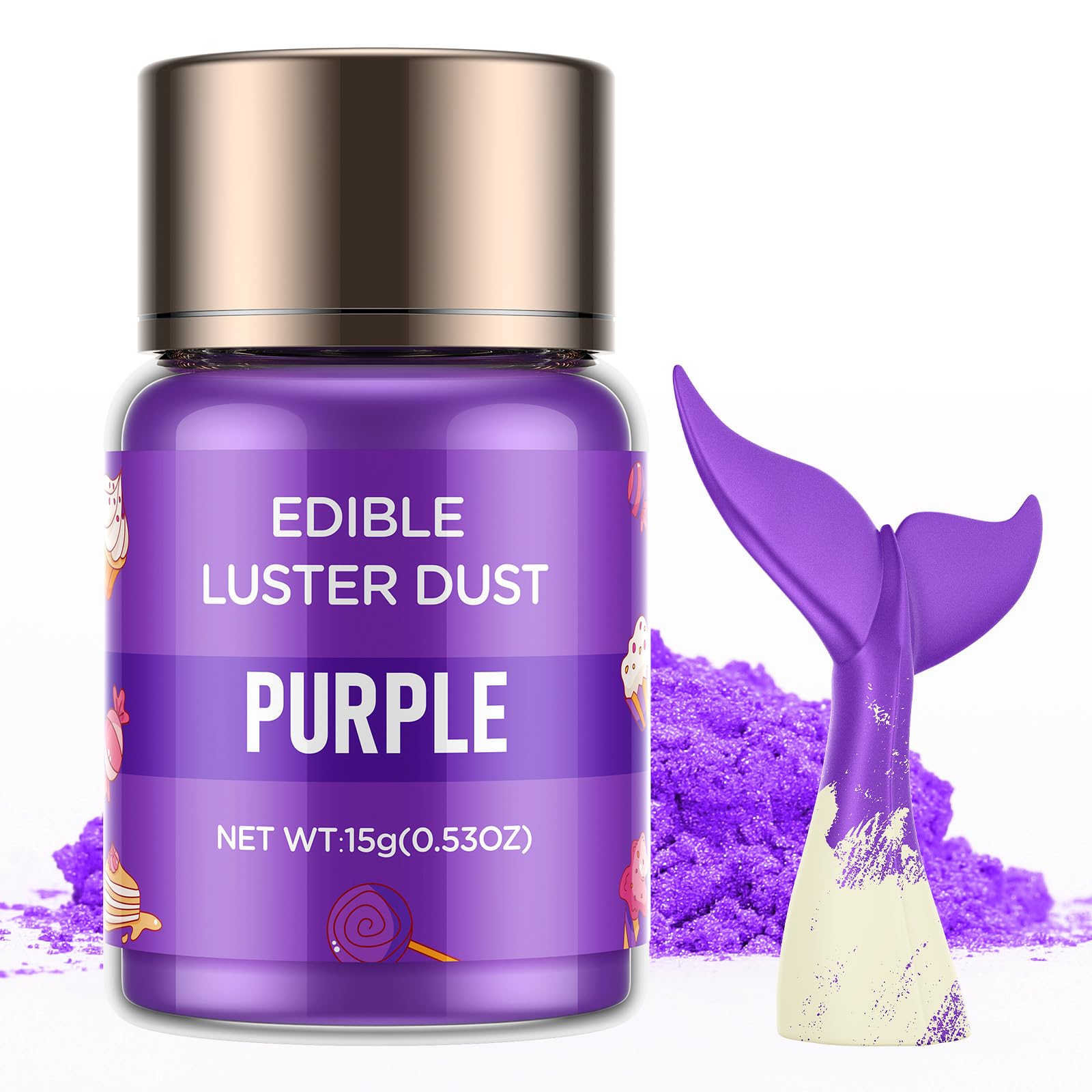 Cherrysea Luster Dust Edible Shimmer Powder, 15g, Food Coloring for Cakes and Cocktails, 6-Purple