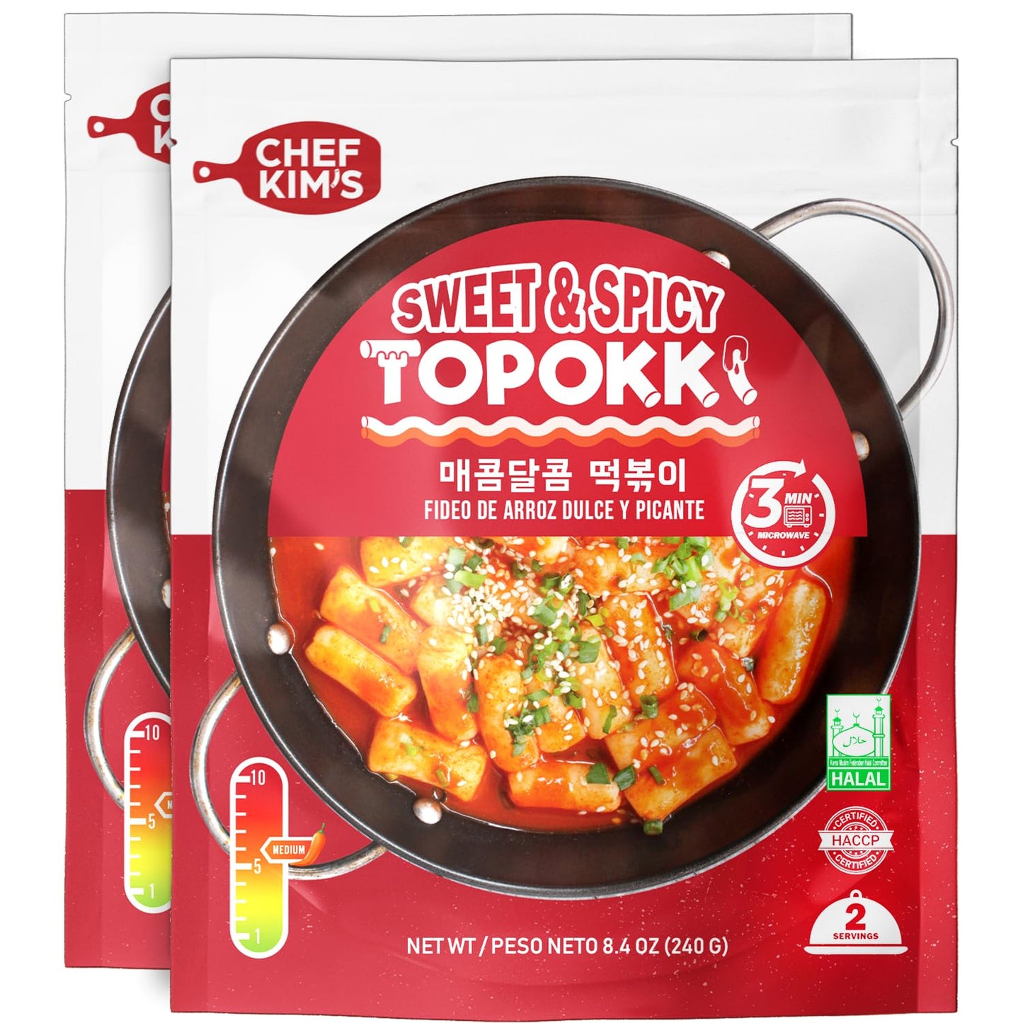 Chef Kims Sweet & Spicy Topokki - Iconic Korean Food Snack, Instant Tteokbokki Rice Cakes in a Savory Gochujang Sauce, Ready-to-