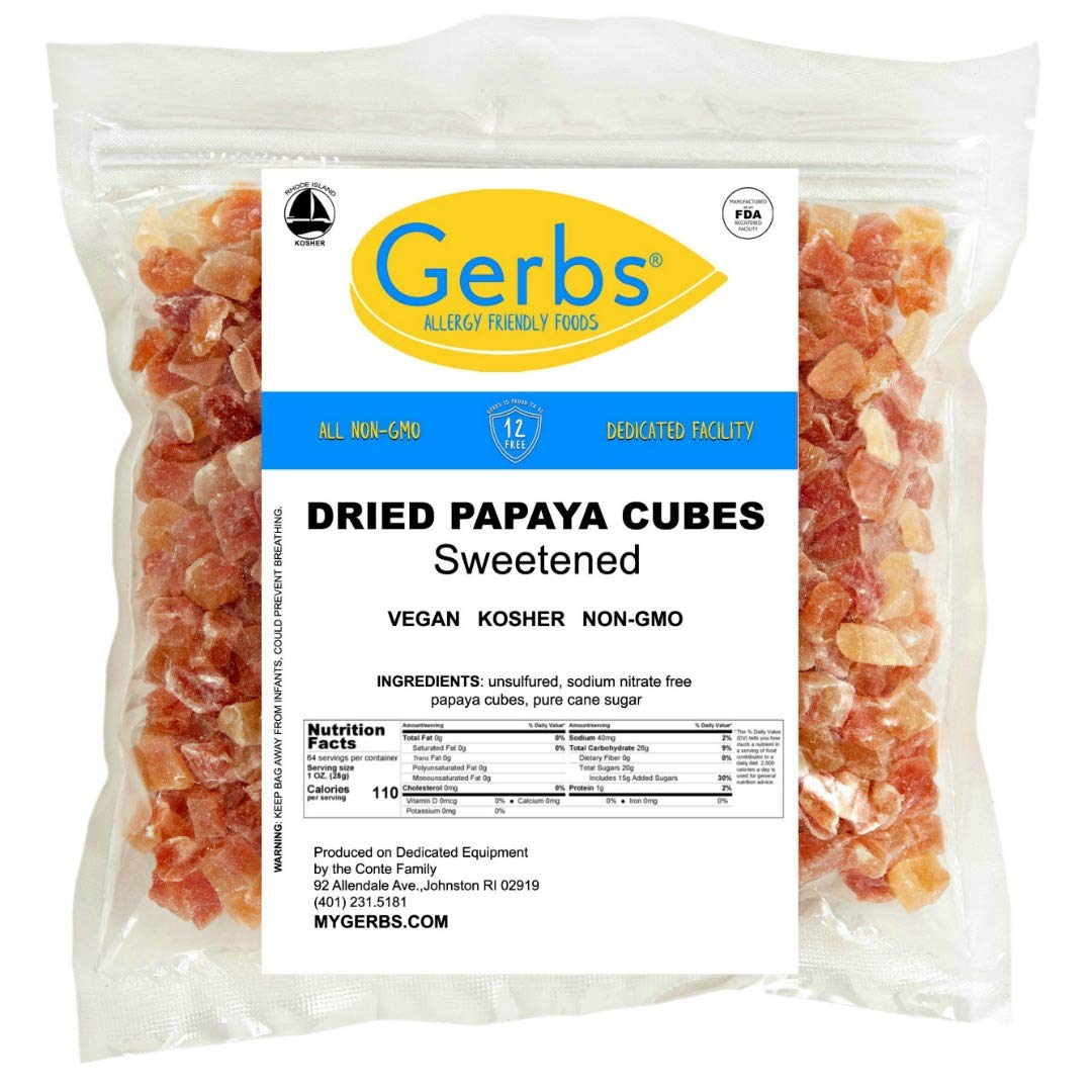 Gerbs Lightly Sweetened Dried Papaya Cubes 4 lbs. | Unsulfured, No Additives, Resealable Bag | Naturally Sweet & Chewy | Top 14