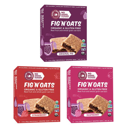 Made in Nature Organic Fig N Oat Bars, 1.4 Ounce 5 Count (3 Pack) - Original Fig, Raspberry, and Strawberry, Organic, Non-GMO, N