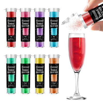 Edible Glitter - Food Grade Luster Dust for Drinks, Wines, Cocktails, 8 Colors Dessert Shimmering Glitter for Cake, Fondant, Cho