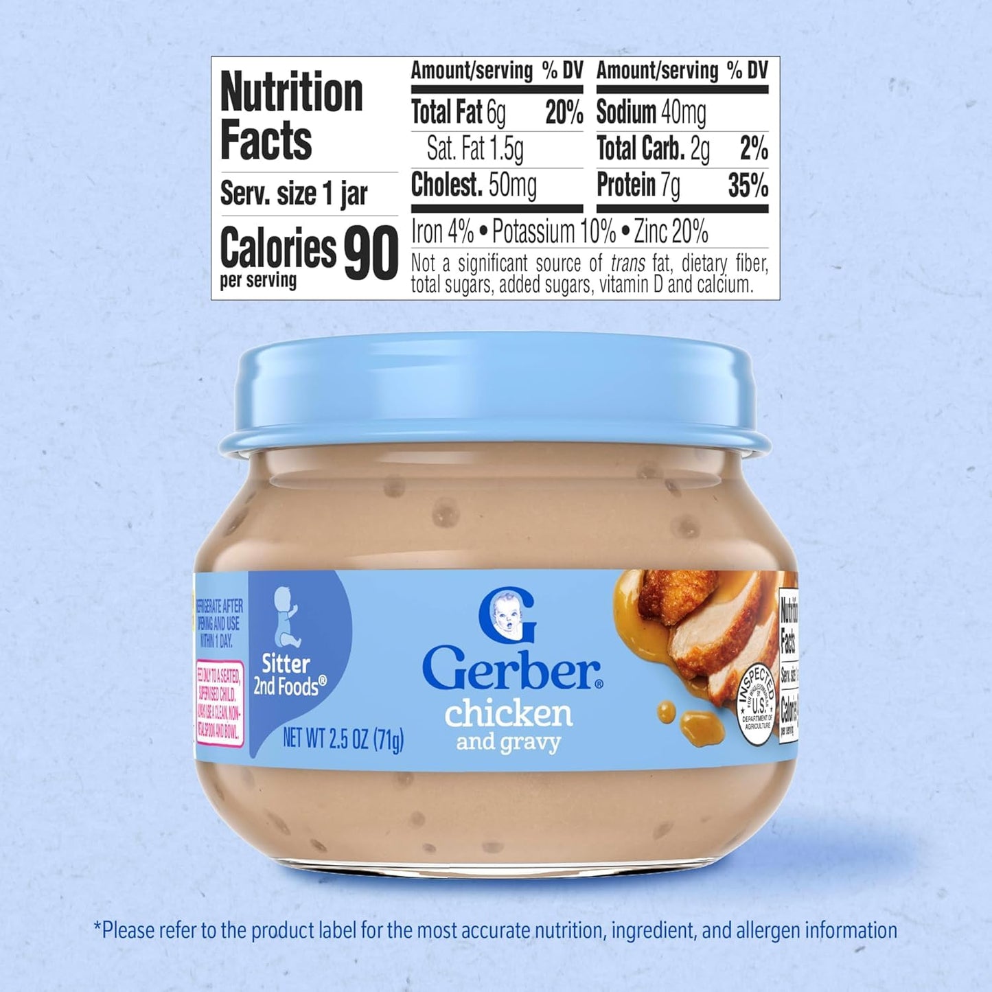 Gerber Baby 2Nd Foods Baby Food, Chicken & Gravy,Non-Gmo Pureed Baby Food With Essential Nutrients Glass Jar, 2.5 Ounce (Pack Of