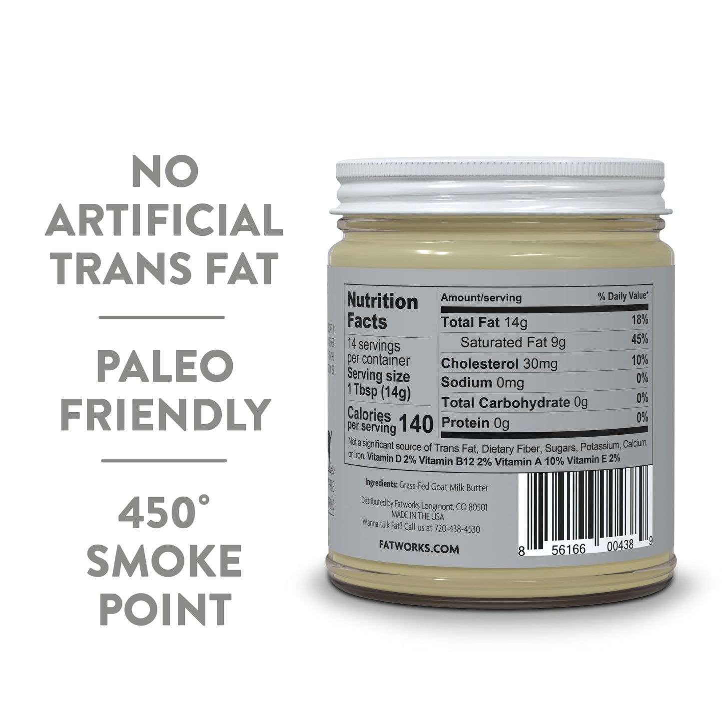Fatworks Fine Filtered 100% Grass-Fed Goat Milk Ghee, Pasture Raised on Small Family U.S. Farm. KETO, PALEO, WHOLE 30 APPROVED,