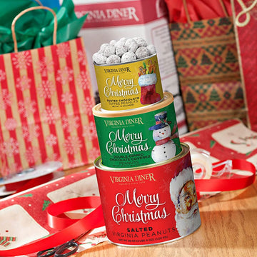 Virginia Diner Merry Christmas Tree-O Gift Set (Dusted Chocolate Toffee Peanuts 12Oz, Double Dipped Milk Chocolate 20Oz, Salted Virgnia Peanuts 36Oz)