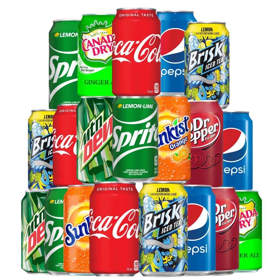 Soda Soft Drink Variety, 8 Flavor Soda Assortment Variety 12 Fl Oz. Cans (18 - Pack)