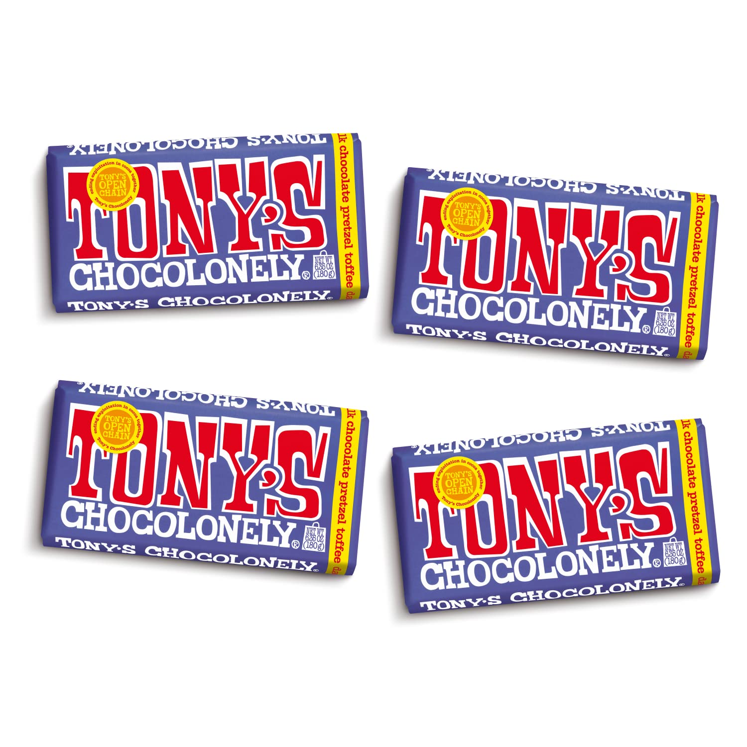Tonys Chocolonely 42% Dark Milk Chocolate Bar with Pretzel & Toffee - Dark Milk Chocolate, Pretzel & Toffee Chunks, Belgium Cho