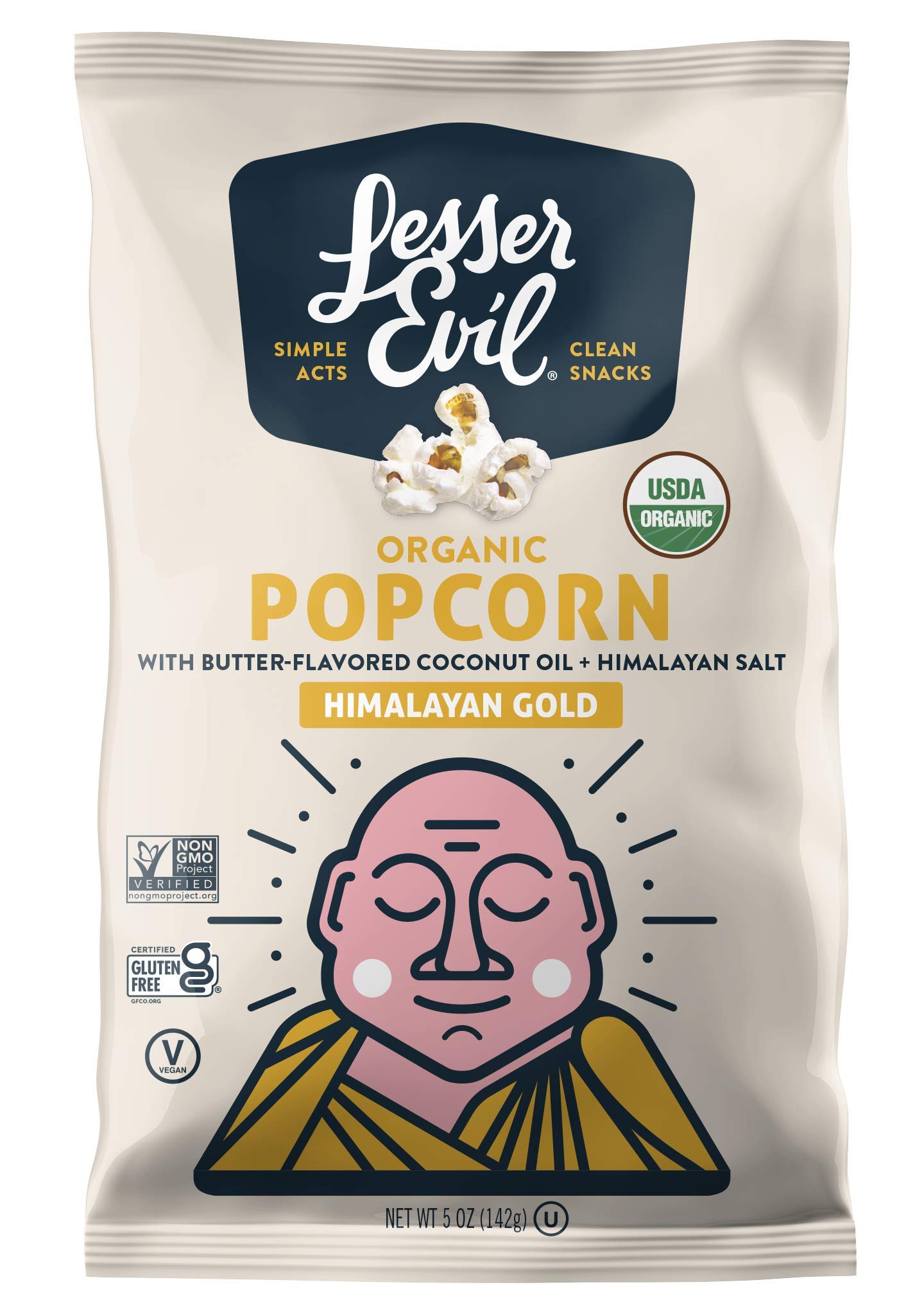 Lesserevil Himalayan Gold Organic Popcorn, No Artificial Ingredients, Coconut Oil, Pack Of 5, 5 Oz Bags