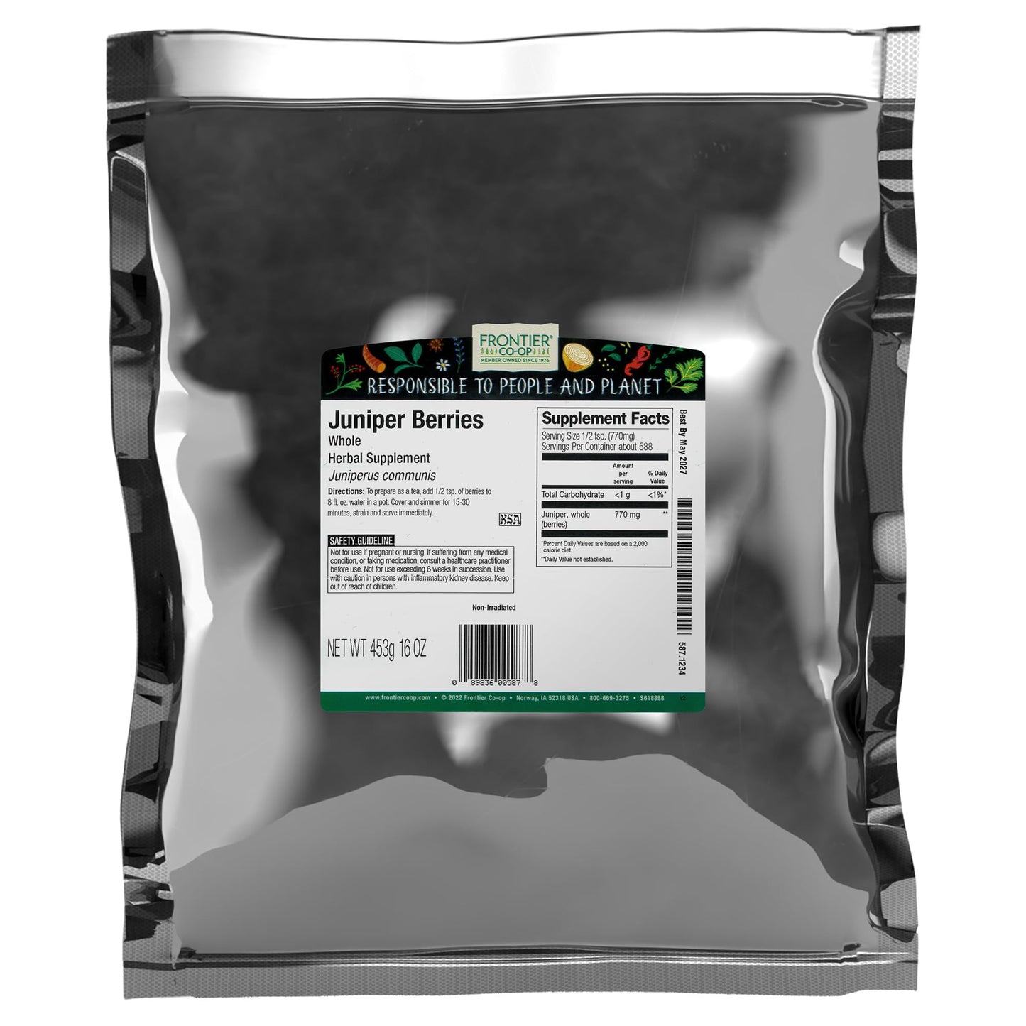 Frontier Co-op Juniper Berries Whole - Dried Juniper Berries for Tea & Herbal Uses - 1lb Bulk Bag