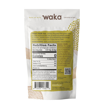 Waka Instant Green Tea Mix, Lemon Flavored, 100% Tea Leaves, Unsweetened, Travel Size, 0.45 Ounce