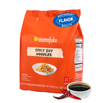 Momofuku Spicy Soy Ramen Noodles By David Chang, 5 Count (Pack Of 1) Air-Dried Vegan Instant Noodles With Sauce
