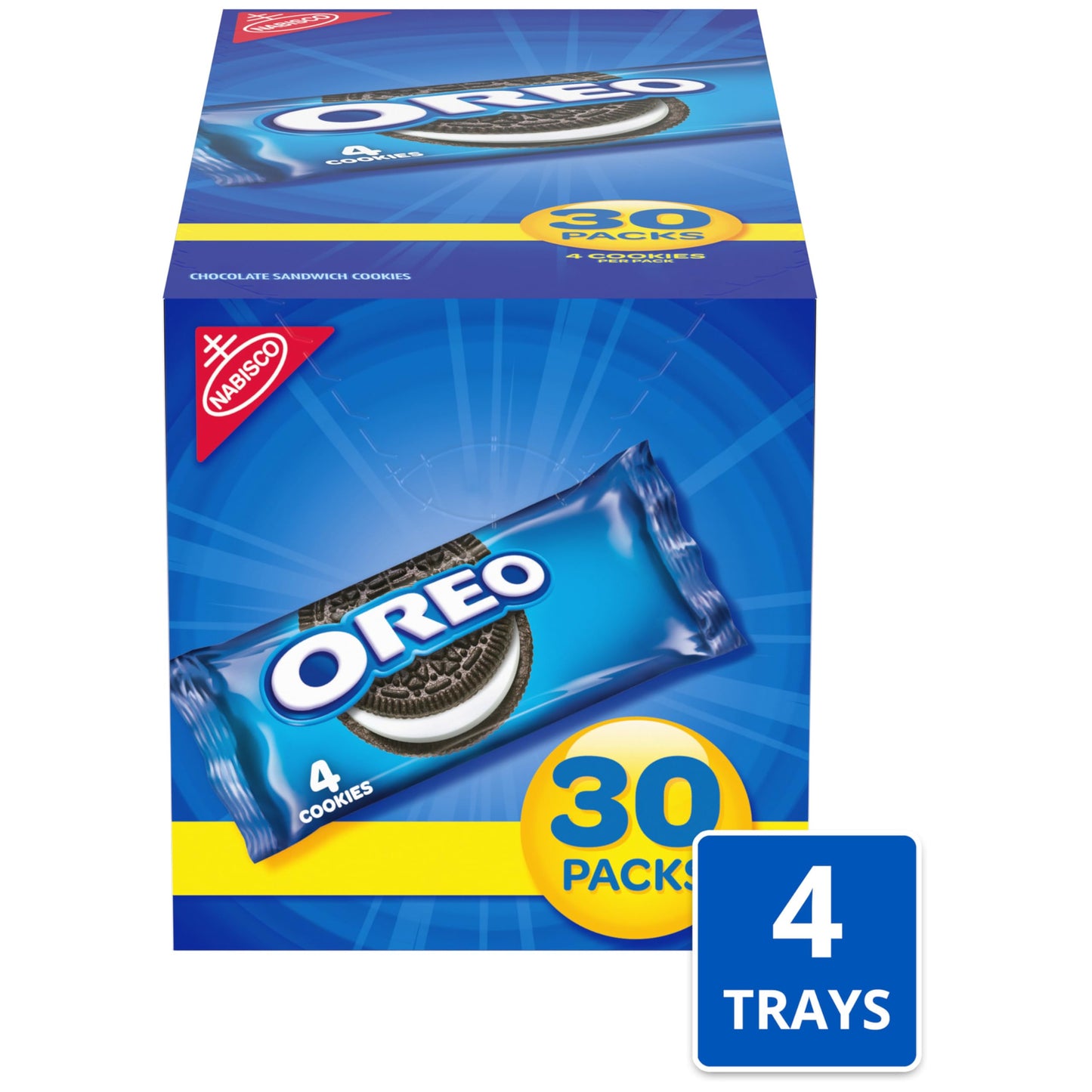 Oreo Chocolate Sandwich Cookies, 120 Snack Packs (4 Cookies Per Pack, 4 Boxes)
