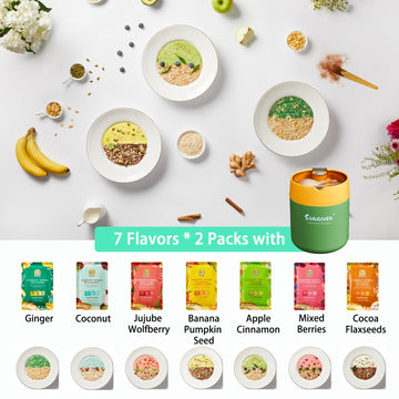 SUNGIVEN High Protein Overnight Oats with Container - 7 Flavors Low Sugar High Fiber Instant Oatmeal Health Breakfast Snacks for