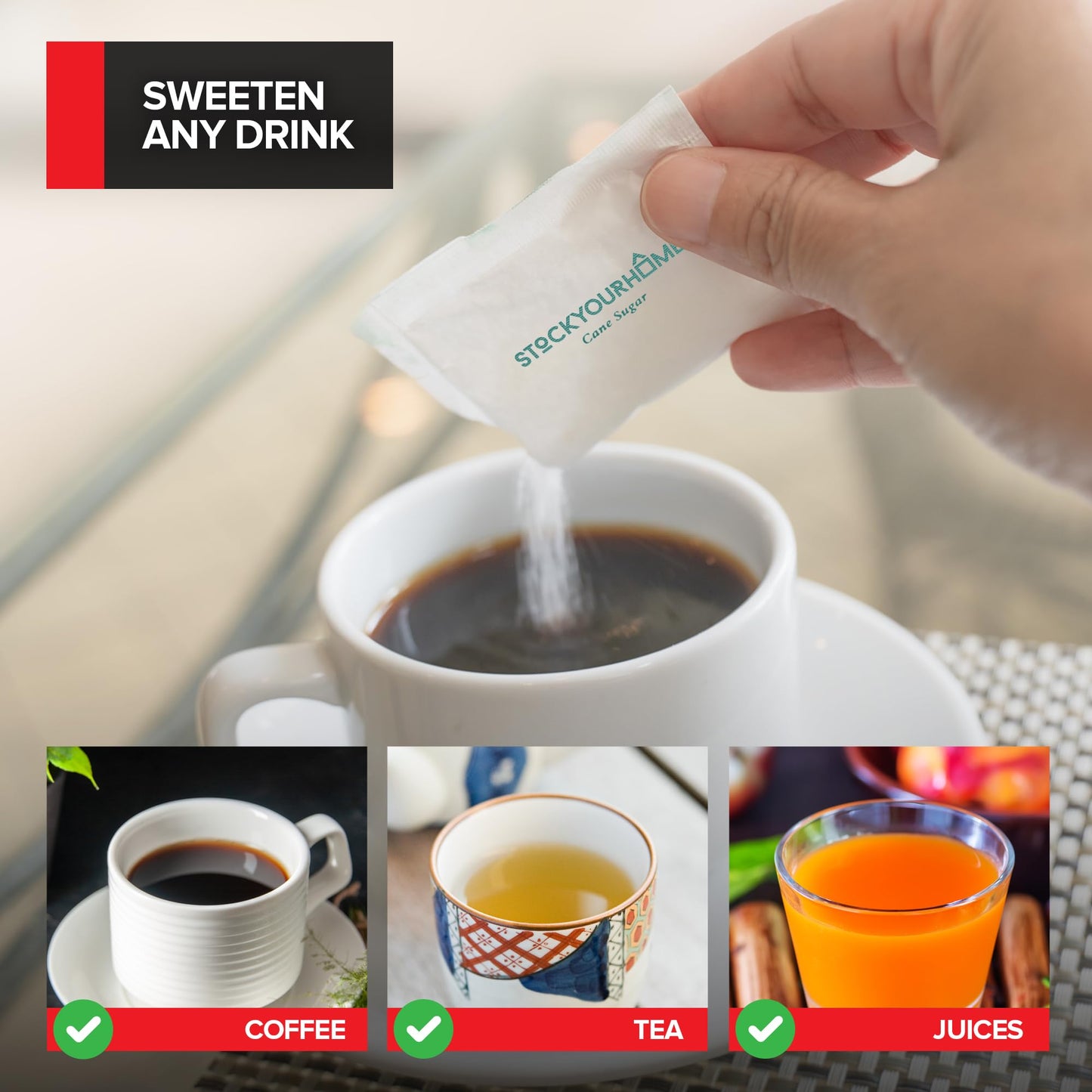 Stock Your Home Bulk Sugar Packets - 500 Count Individual Servings for Coffee & Tea, White