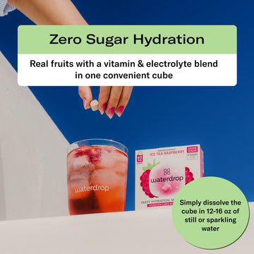 Waterdrop Hydration Cubes, Iced Tea Raspberry, 230 Mg Electrolyte & Vitamin Blend Drops For Still & Sparkling Water, Vitamin C &