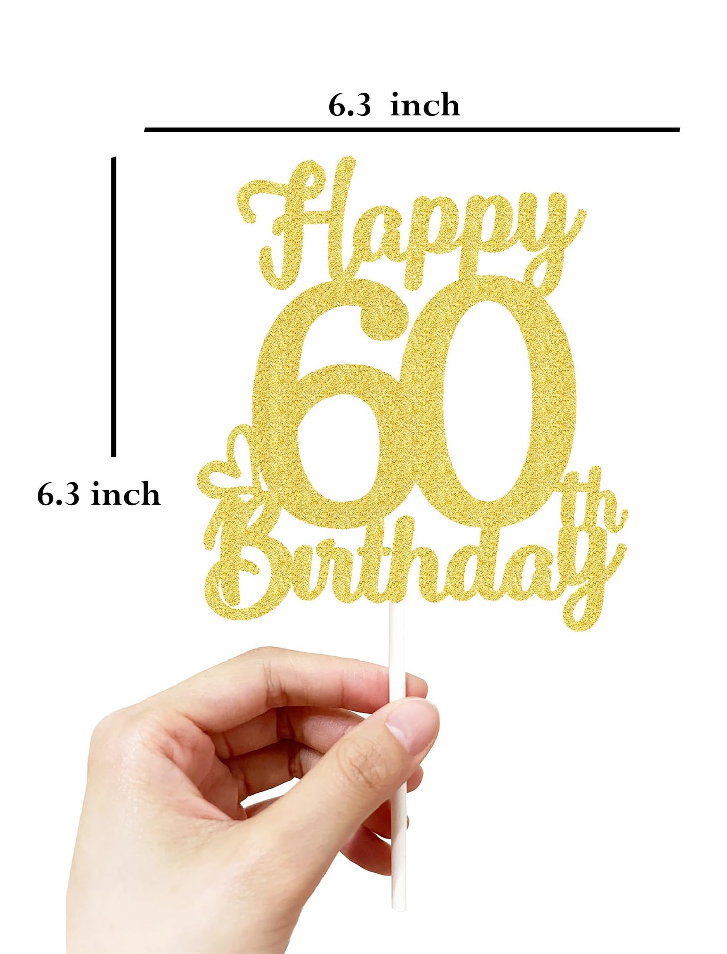 60 Birthday Cake Toppers - Gold Glitter, Sixty, 60Th Birthday Decorations