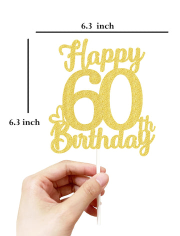 60 Birthday Cake Toppers - Gold Glitter, Sixty, 60Th Birthday Decorations