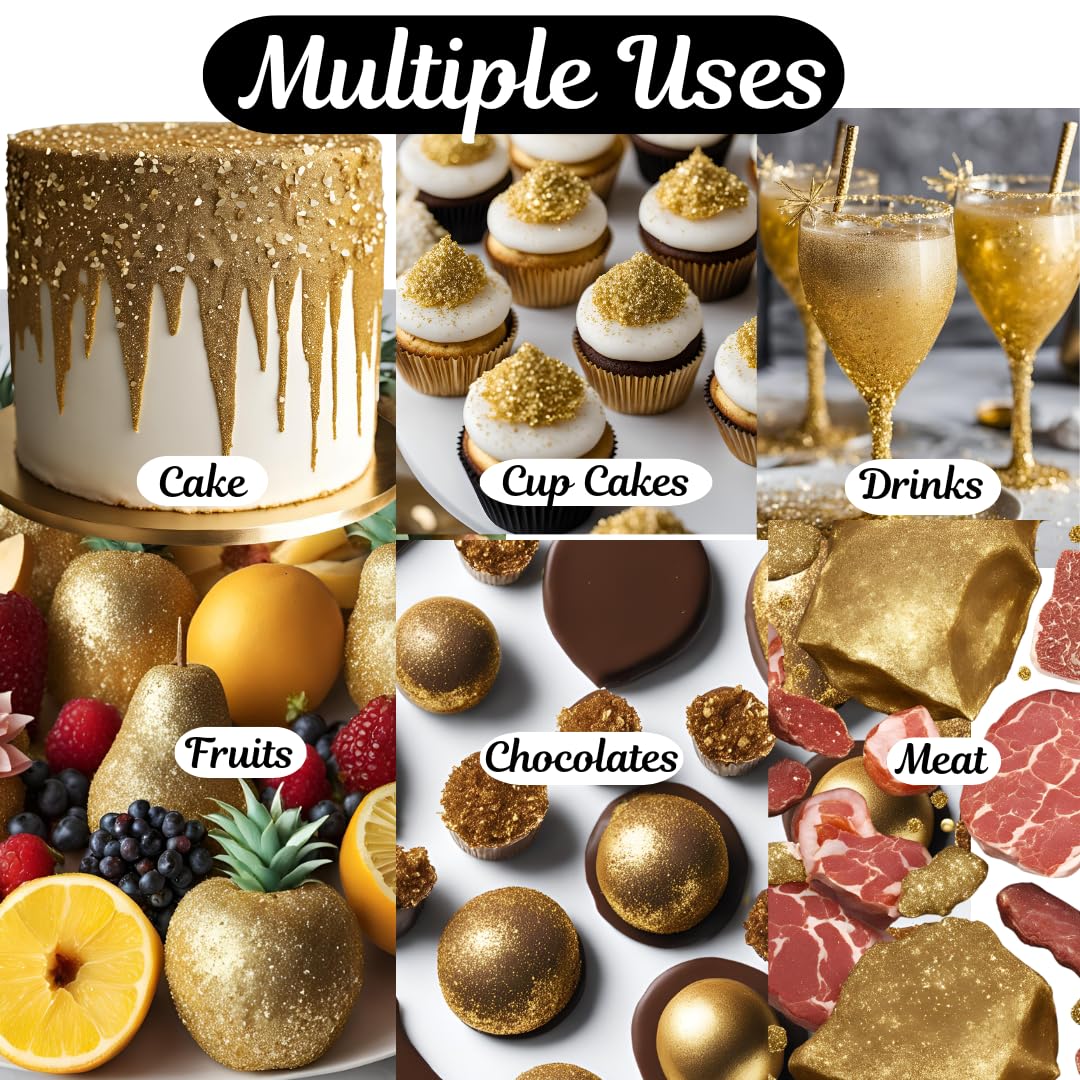 Bulk- 10G - Gold Edible Glitter For Drinks, Gold Sprinkles For Cake Decorating, Cocktails, Gold Luster Dust Edible Glitter For C
