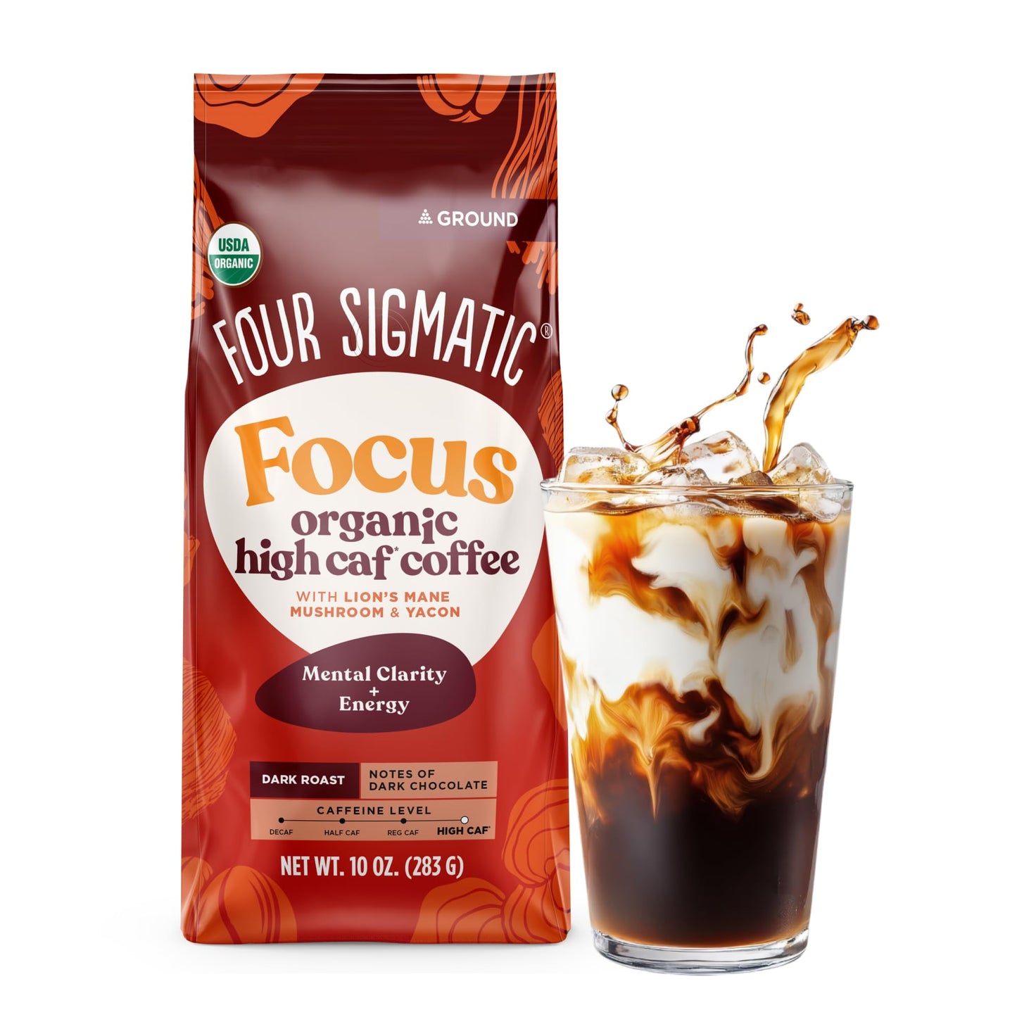 Four Sigmatic Organic High Caffeine Lions Mane Ground Coffee  10 OZ