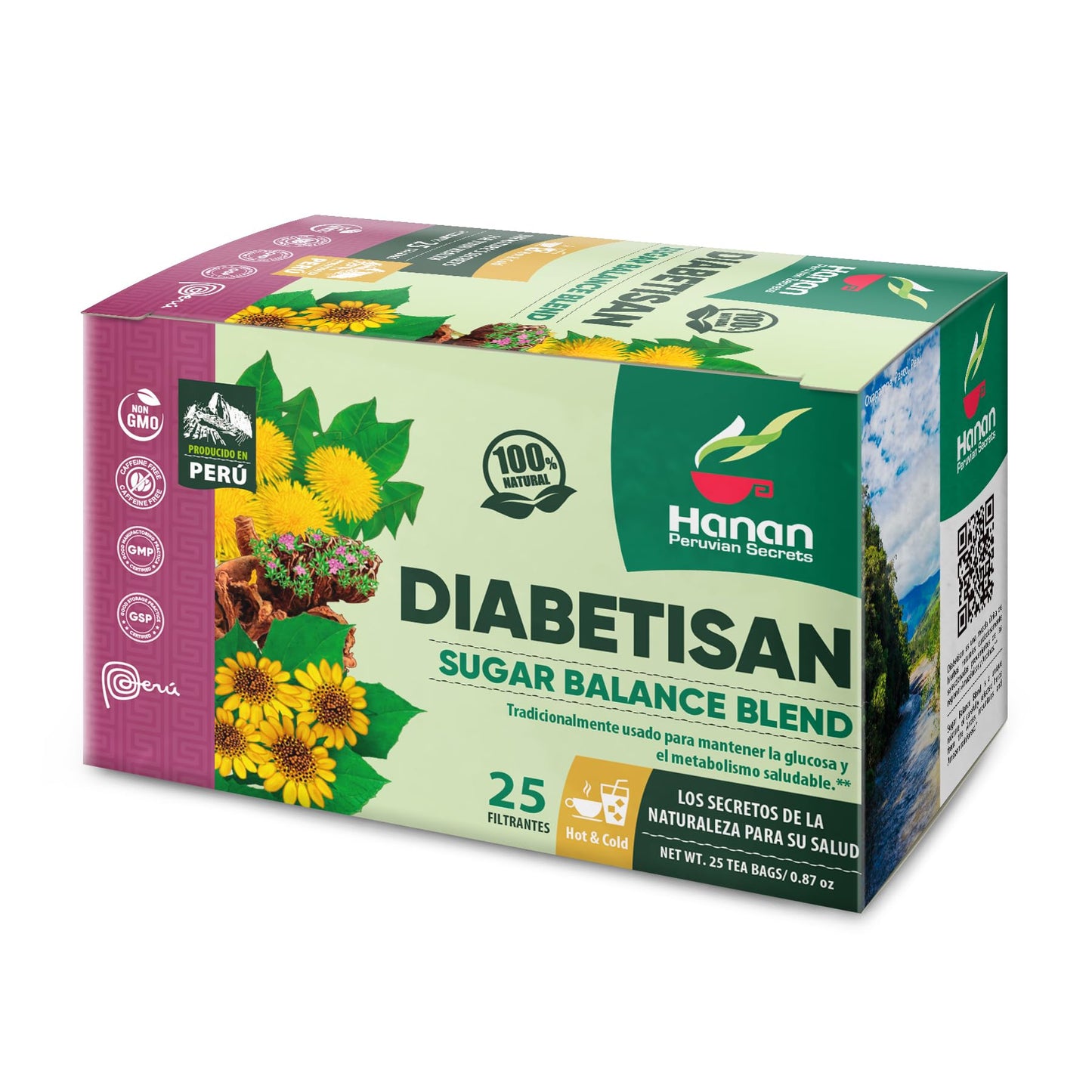 Hanan Peruvian Secrets Deaplayisan Herbal Tea | 100% Natural S Ugar Balance Blend | 25 Tea Bags | Traditionally Used For Supporting Glucos Levels - 6 Pack