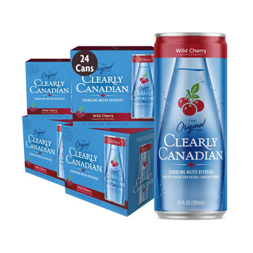 Clearly Canadian Wild Cherry Sparkling Spring Water Beverage, Natural & Carbonated, Flavored Seltzer Water, 1 Case (24 Cans X 12