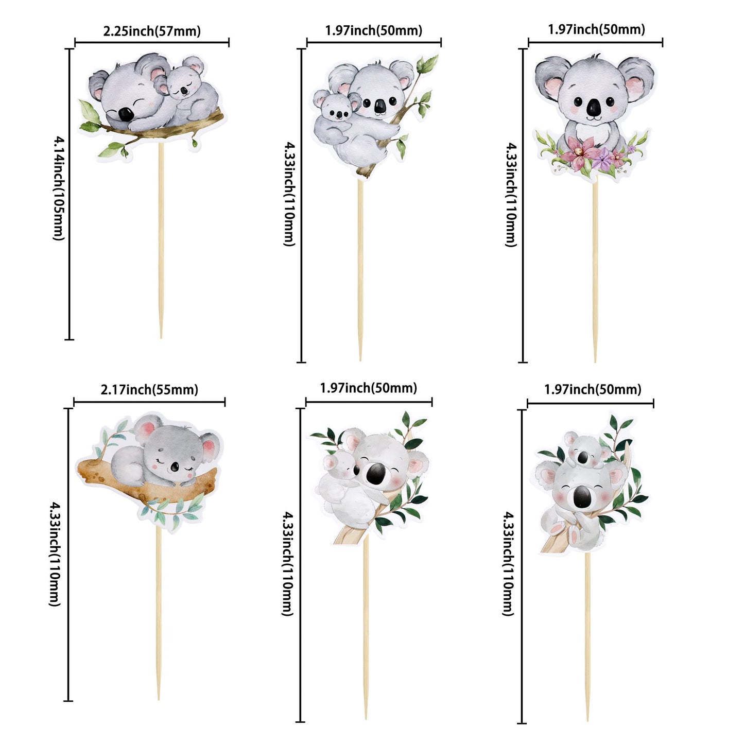 Gyufise 36Pcs Koala Cupcake Toppers Glitter Wild Animal Cupcake Picks Koala Birthday Cupcake Decorations Baby Shower Birthday Th