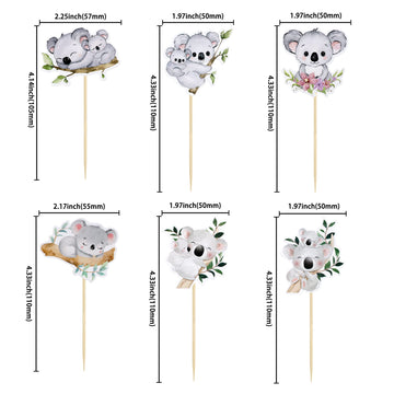 Gyufise 36Pcs Koala Cupcake Toppers Glitter Wild Animal Cupcake Picks Koala Birthday Cupcake Decorations Baby Shower Birthday Th