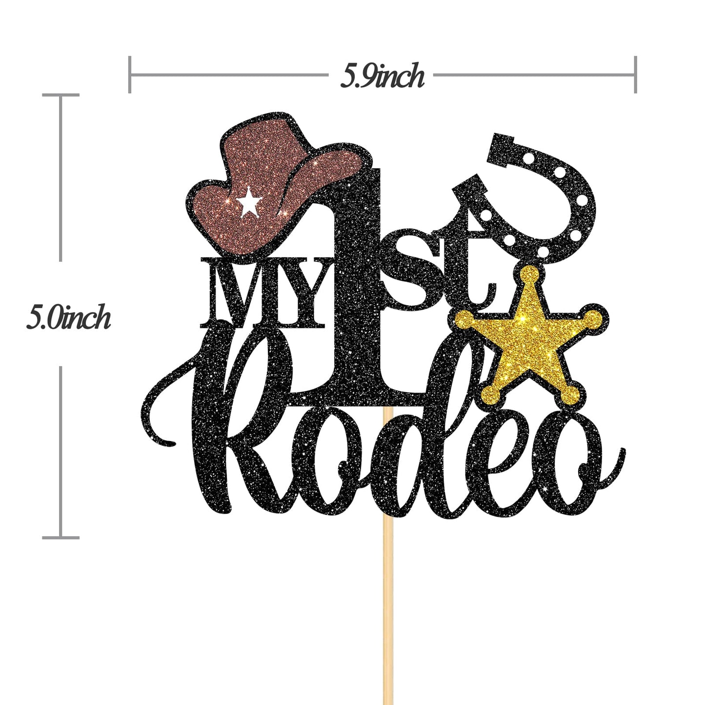 Halodete My 1St Rodeo Cake Topper, Western 1St Birthday Cake Topper, Little Cowboy Cowgirl Birthday Party Cake Decorations Black
