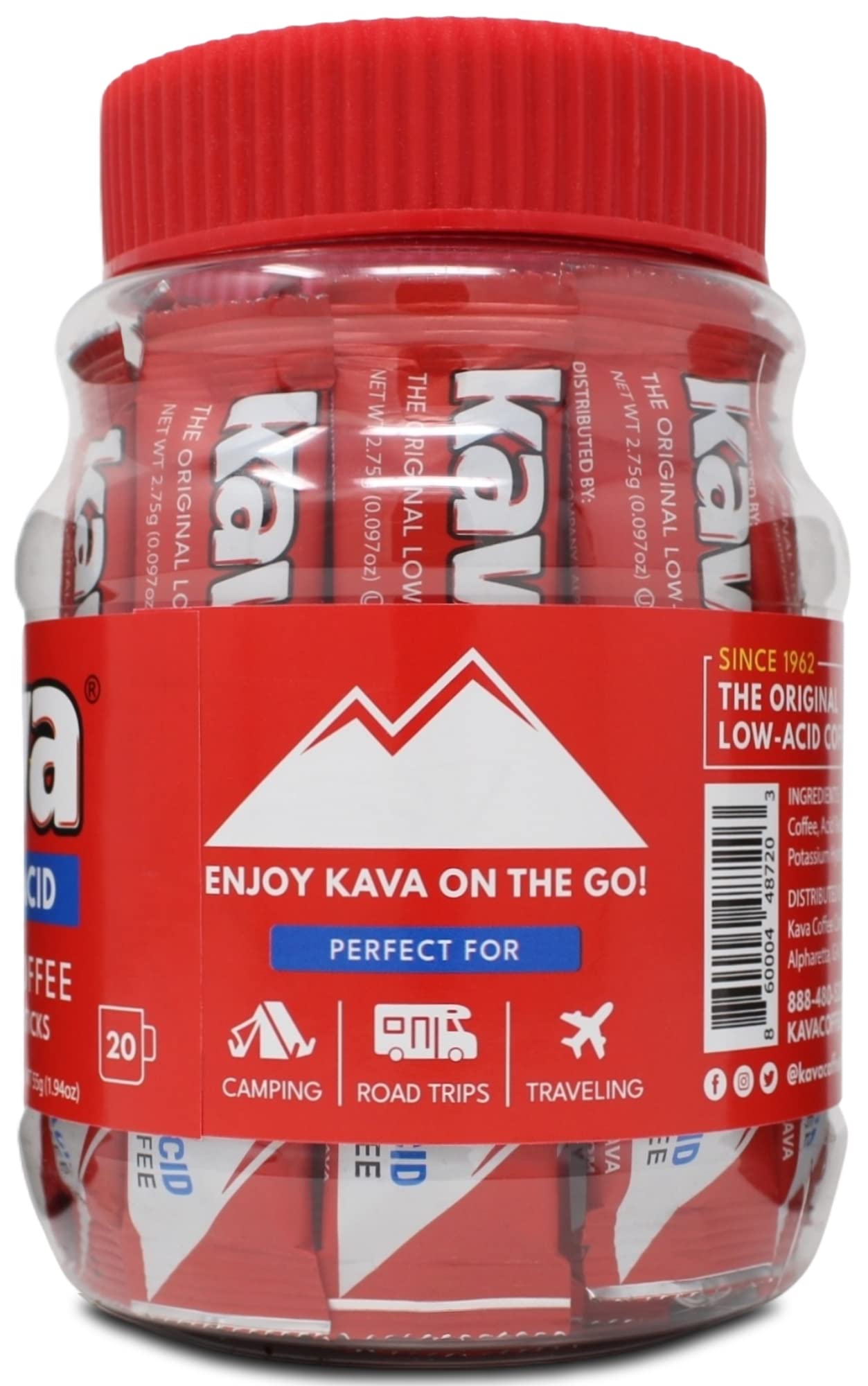 Kava Low Acid Instant Coffee Single Serve Stick Packets, 20 Count