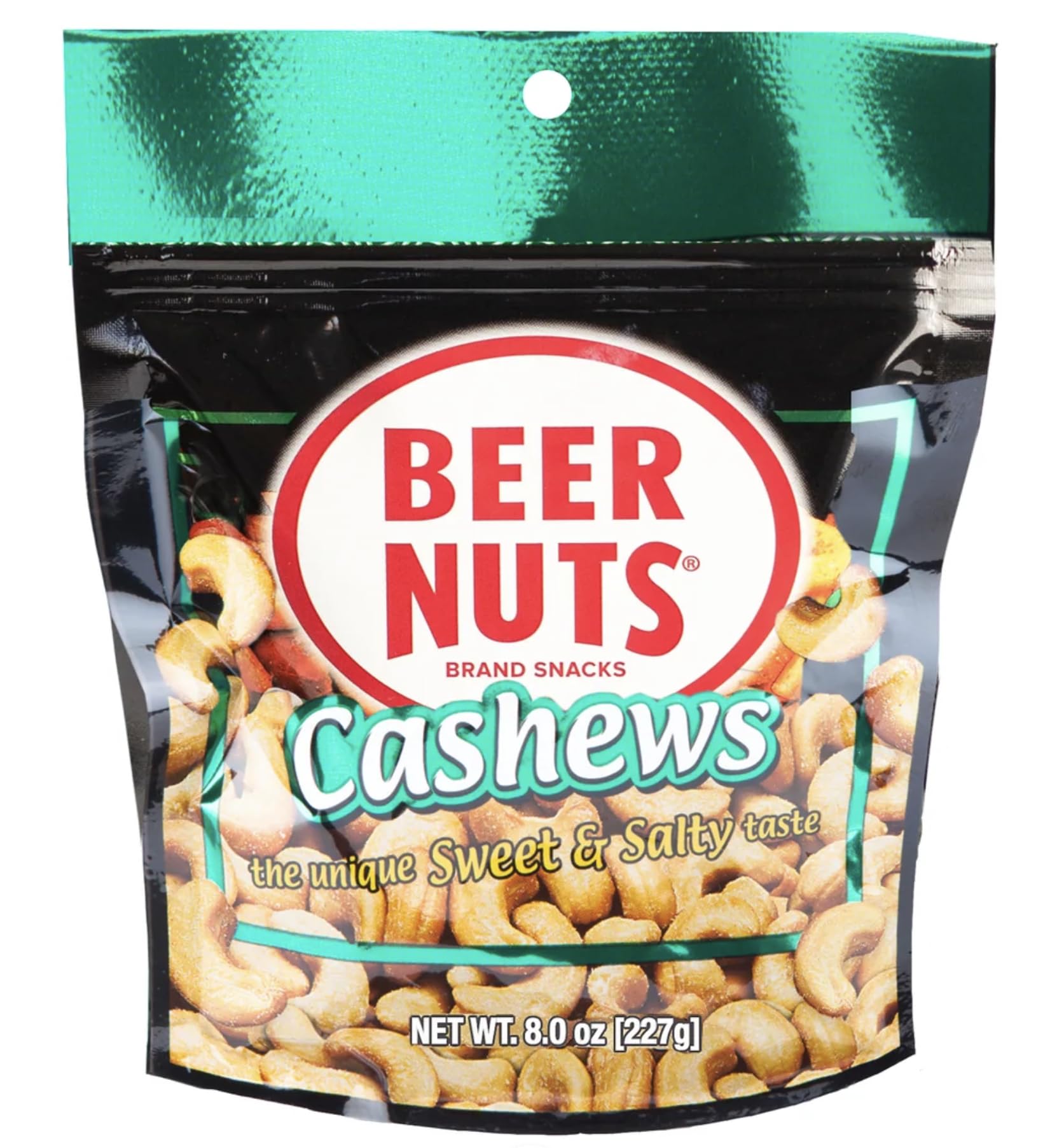 BEER NUTS Crunchy Party Snack Mix, 8oz Pack - Cashews, Pretzels, Cheese Sticks, Sesame Sticks, Peanuts, Roasted Corn Nuts