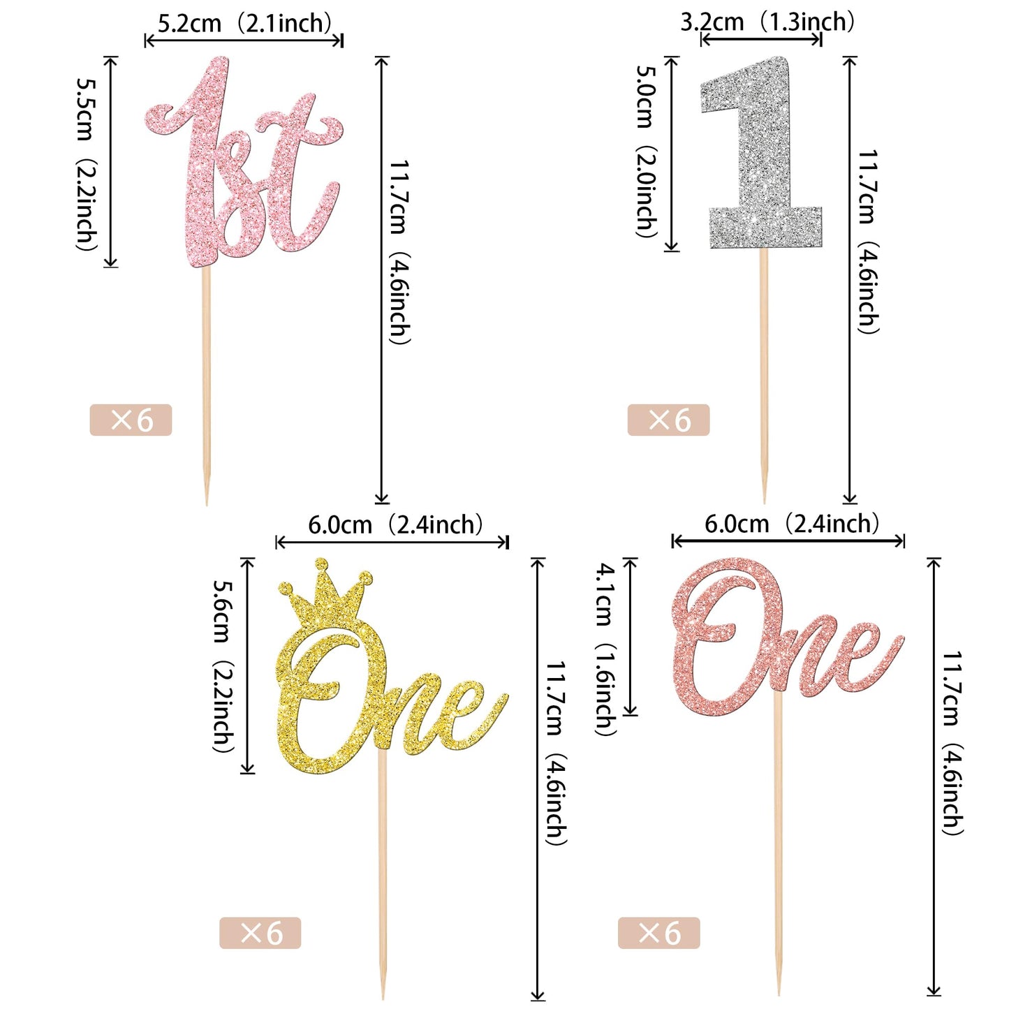 24 Pcs One Cupcake Toppers Glitter Crown One 1St Birthday Cupcake Picks Number 1 One Cake Picks For Baby Shower Kids First Birth