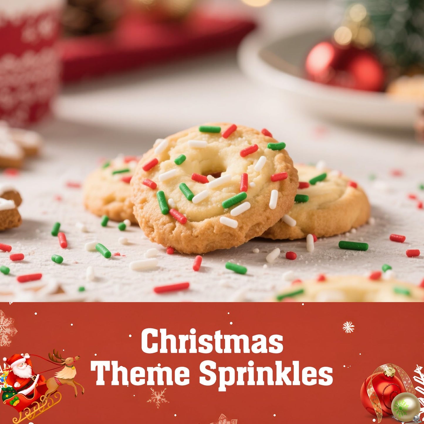 Twisweet Christmas Sprinkles, Edible Red Green White Sprinkles for Cake Decorating, Christmas Jimmies Sugar Sprinkle, Confetti B