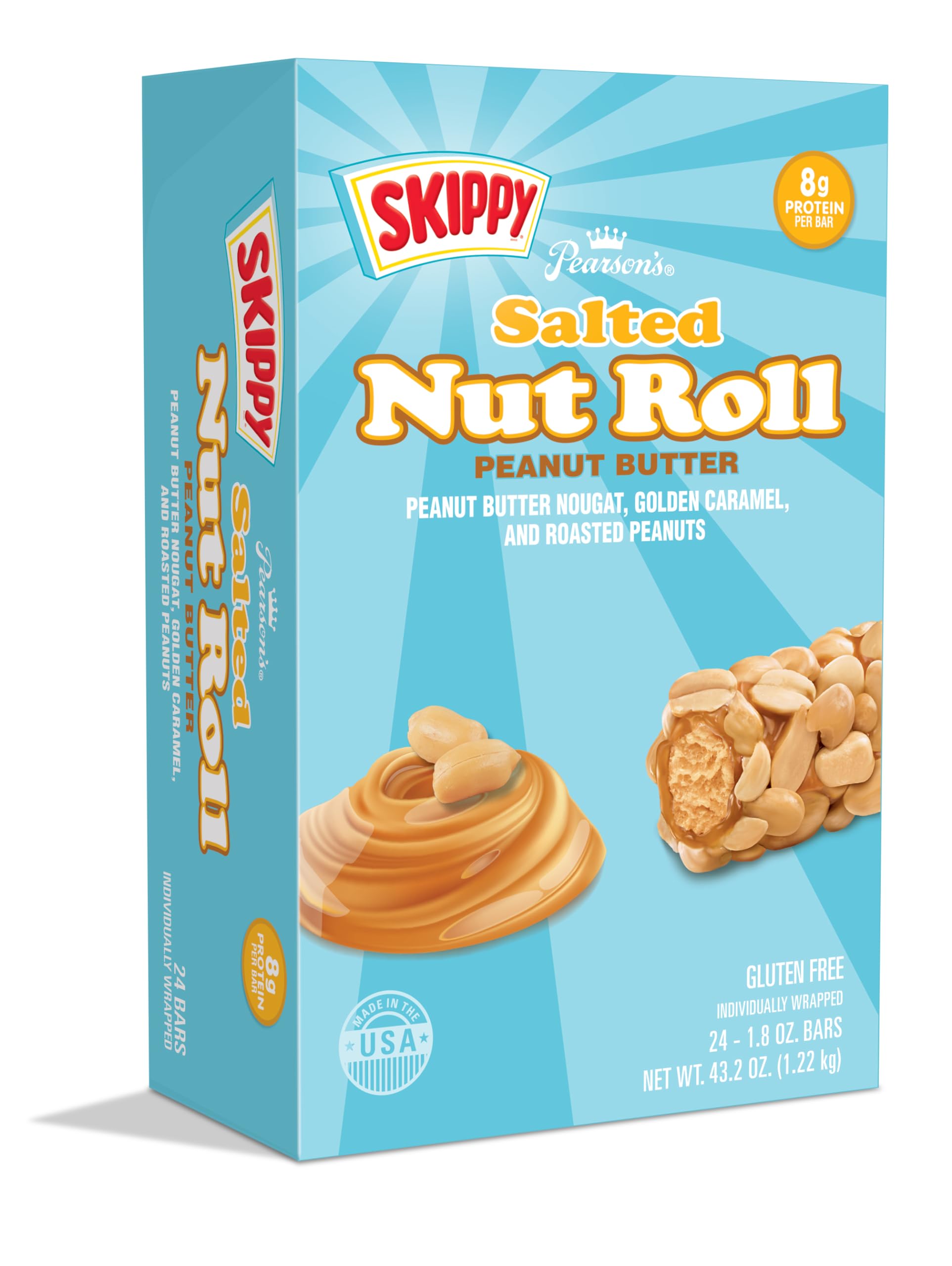 Pearson'S Skippy Peanut Butter Salted Nut Roll | Peanut, Caramel, Peanut Butter Candy | 24 Full- Size Candy Bars |Bulk, Individu