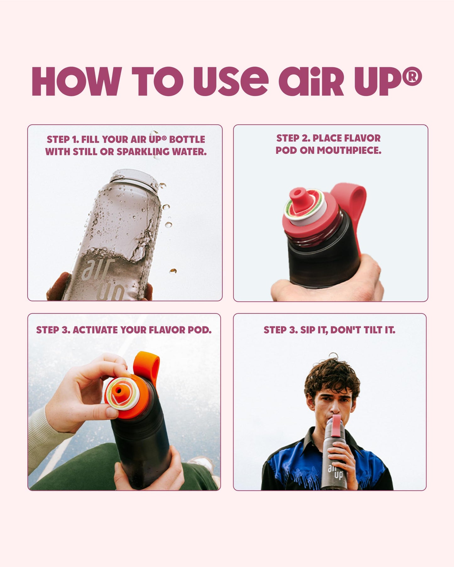 air up 22oz Hot Pink Water Flask - Sugar Free Flavored Bottle with Straw for Hydration and Refreshment