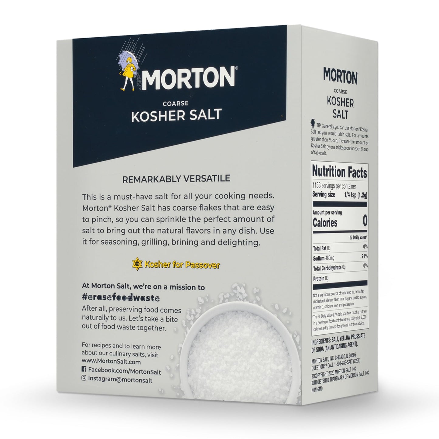 Morton Coarse Kosher Salt, Large Flaky Crystals, 3 lbs (2-Pack) - Perfect for Pinching, Brining, Grilling, Baking