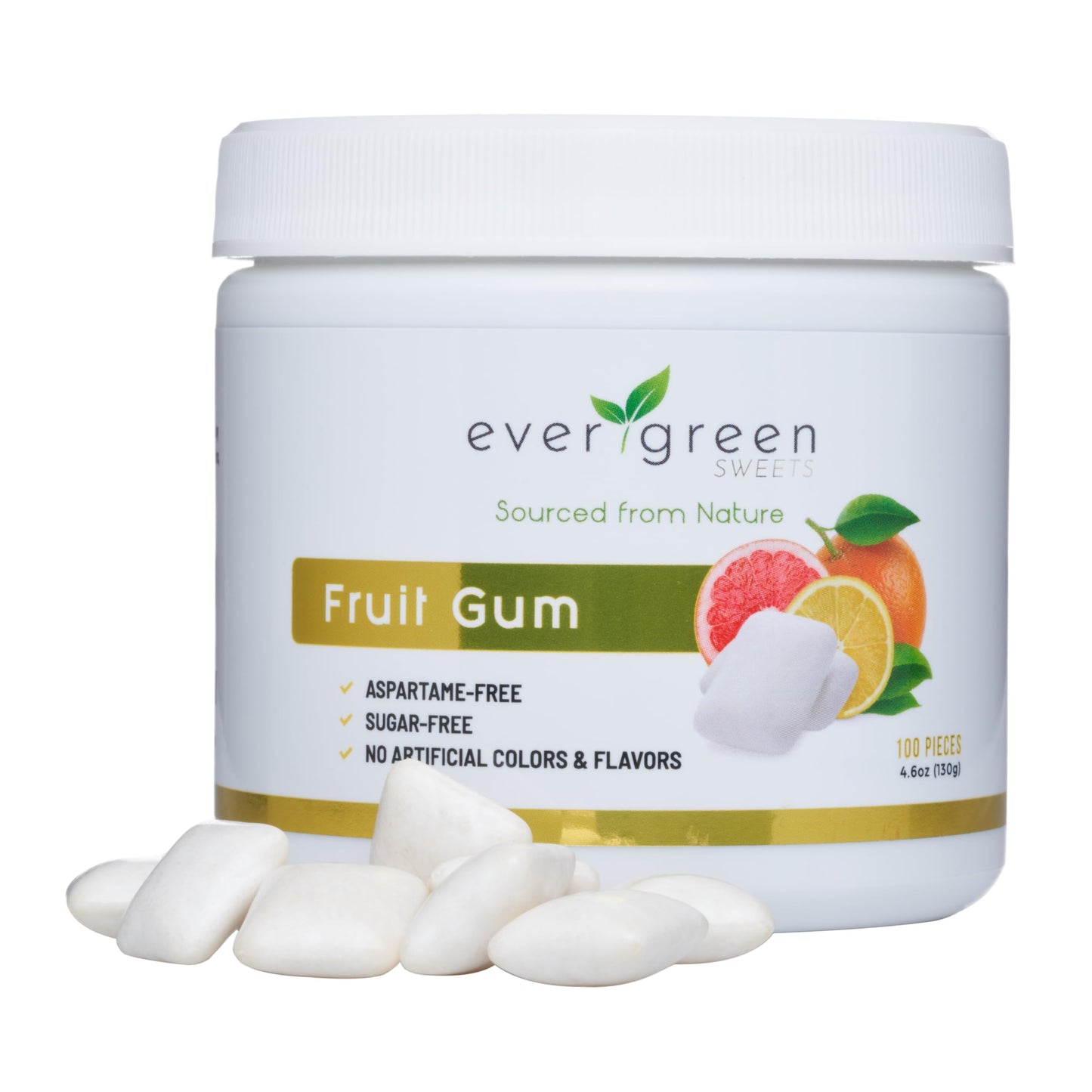 Evergreen Sweets Chewing Gum - Sugar-Free, Vegan - Tropical Fruit - 100 Pieces Jar