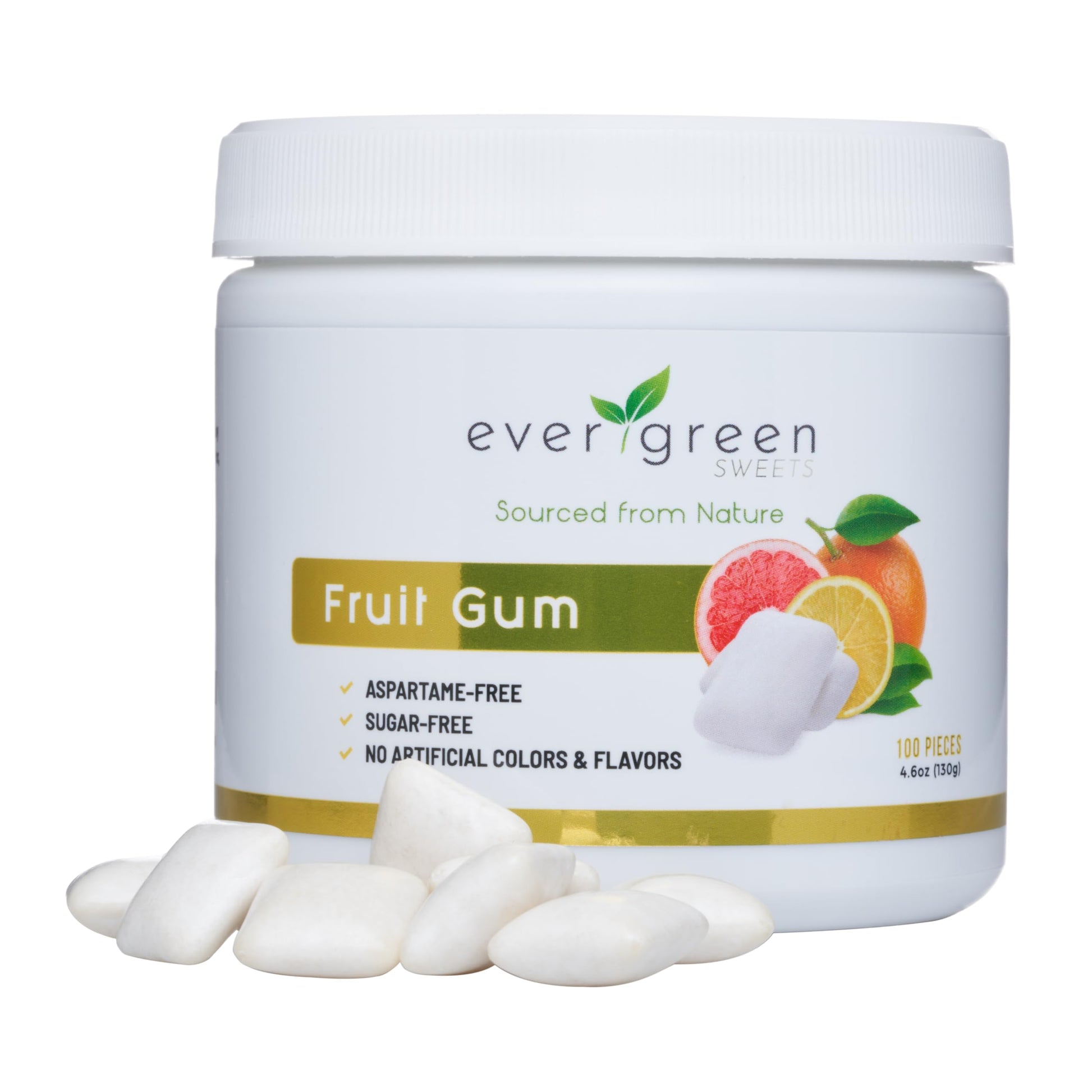 Evergreen Sweets Chewing Gum - Sugar-Free, Vegan - Tropical Fruit - 100 Pieces Jar