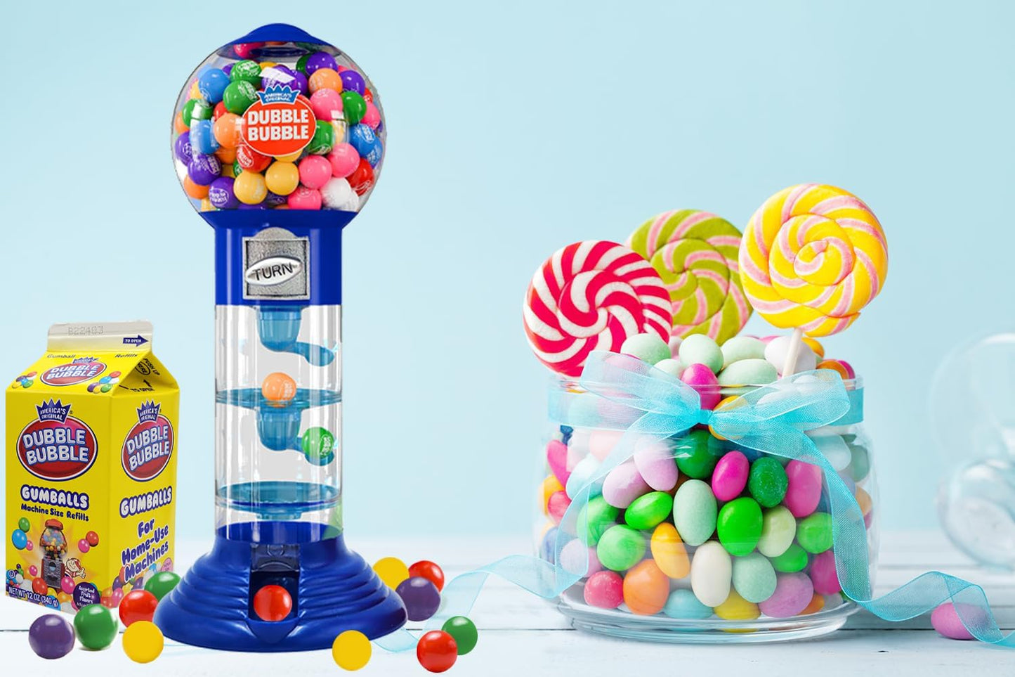 Fruidles Coin Operated Gumball Machine for Kids - 10.5 Tall, Includes 150 Gum Balls, Assorted Colors - Fun Candy Dispenser Toy
